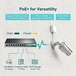 TP-Link ten port gigabit switch showing the dual uplink ports and combo SFP slot connections.