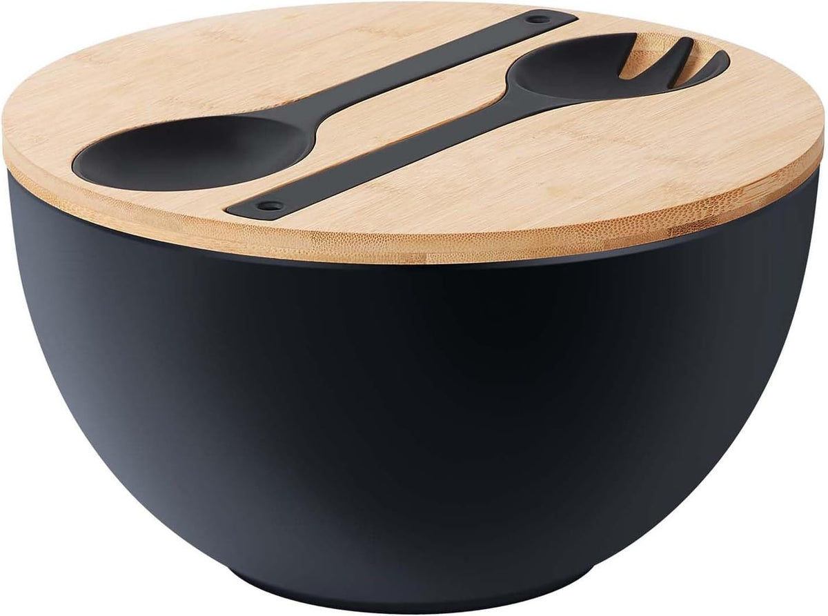 11.3" Extra Large Salad Serving Bowl Set with Wooden Lid&Utensils, 6.5Qt., Bamboo Fiber Salad Bowl with Servers for Kitchen, Lightweight Big Bowl for Mixing Salad,Fruit,Pasta - Matte White - Image 12