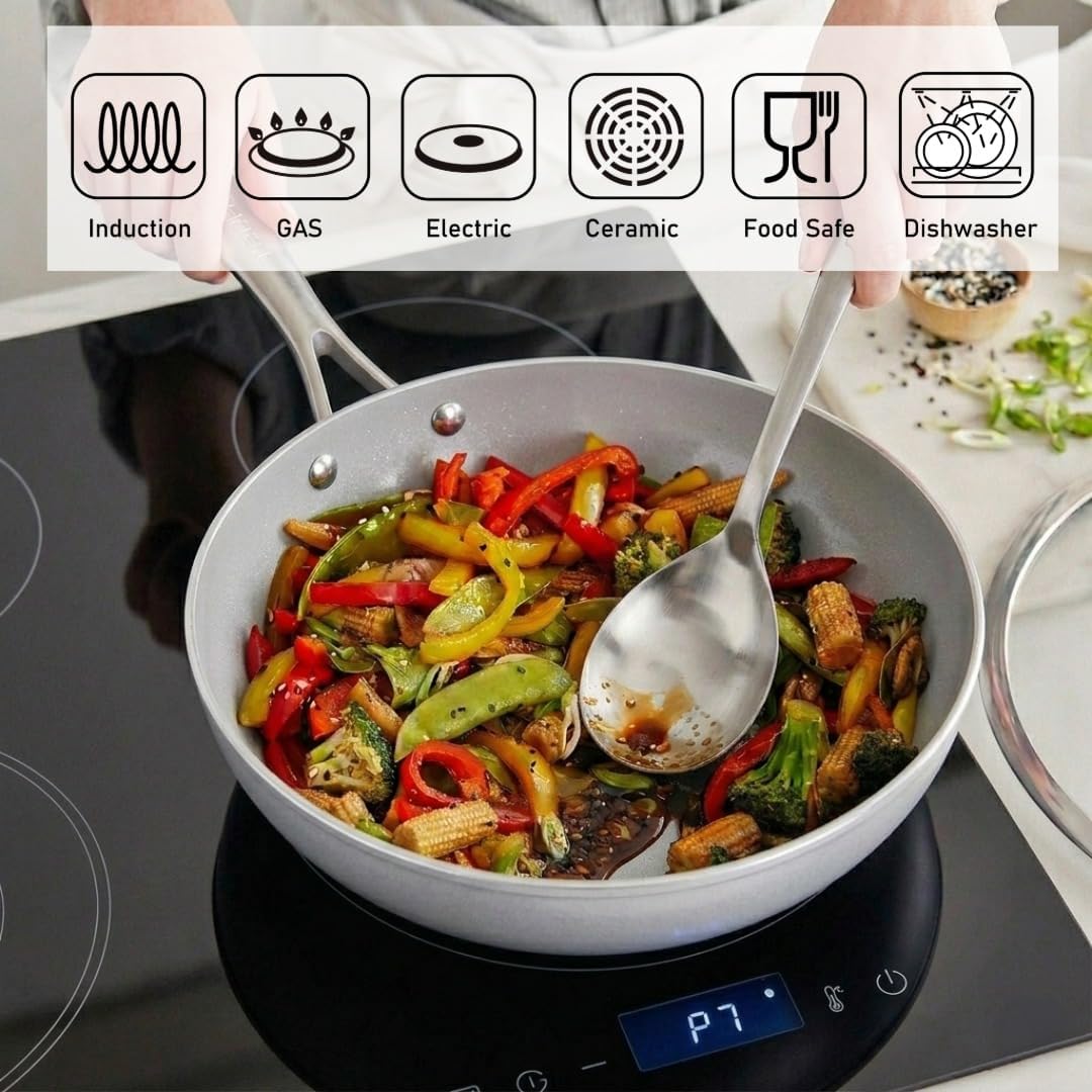 Double riveted stainless steel handle on the forged aluminum wok