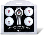Side profile view of the branded golf balls and accessories