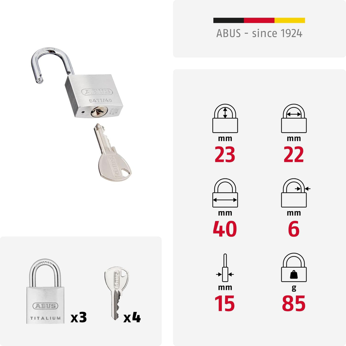 ABUS keyed alike padlock triple pack arrangement