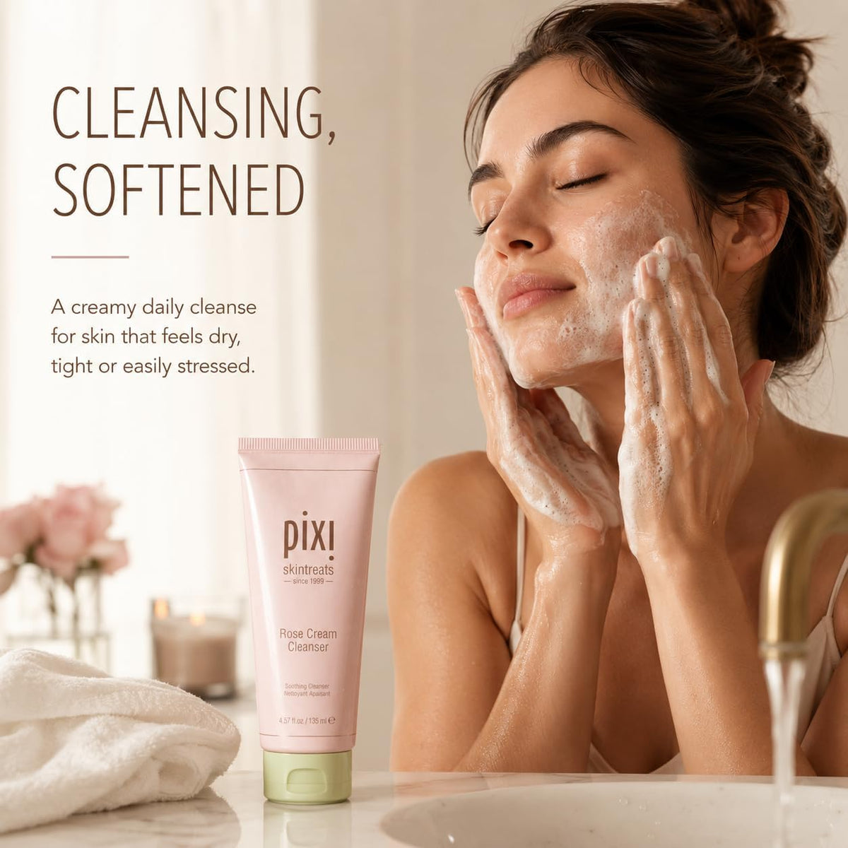 Texture of Pixi Beauty Rose Cream Cleanser on skin