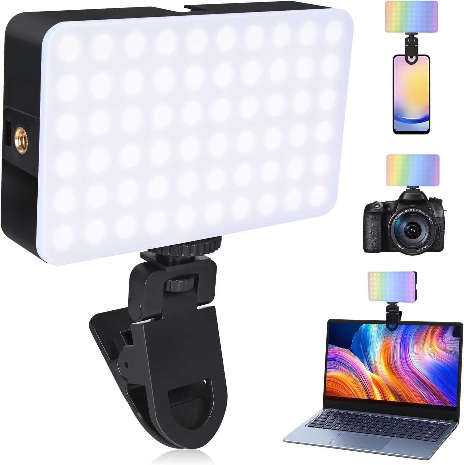LDGHO LED video conference light clipped onto a laptop screen for professional Zoom meetings.