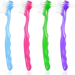 Geodurn denture brush 4 pieces pack front view showing dual head bristles and premium rubber handle.