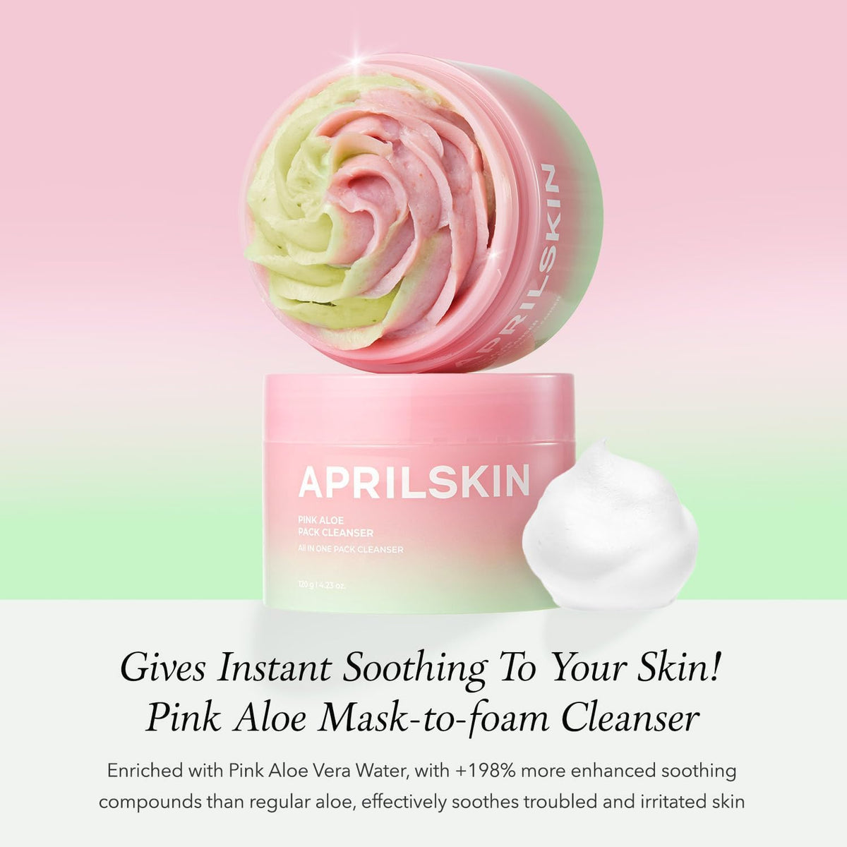 APRILSKIN Pink Aloe Cleanser jar alongside the pink silicone pore cleansing facial brush.