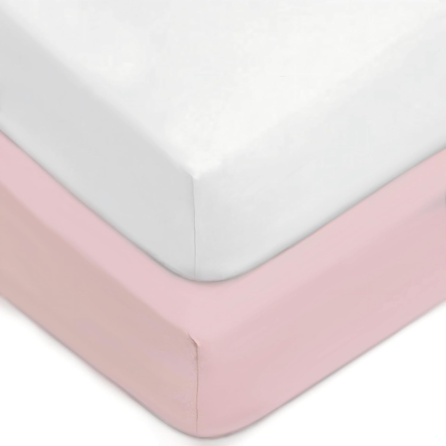 American Baby Company 2 pack fitted crib sheets in white and pink front view