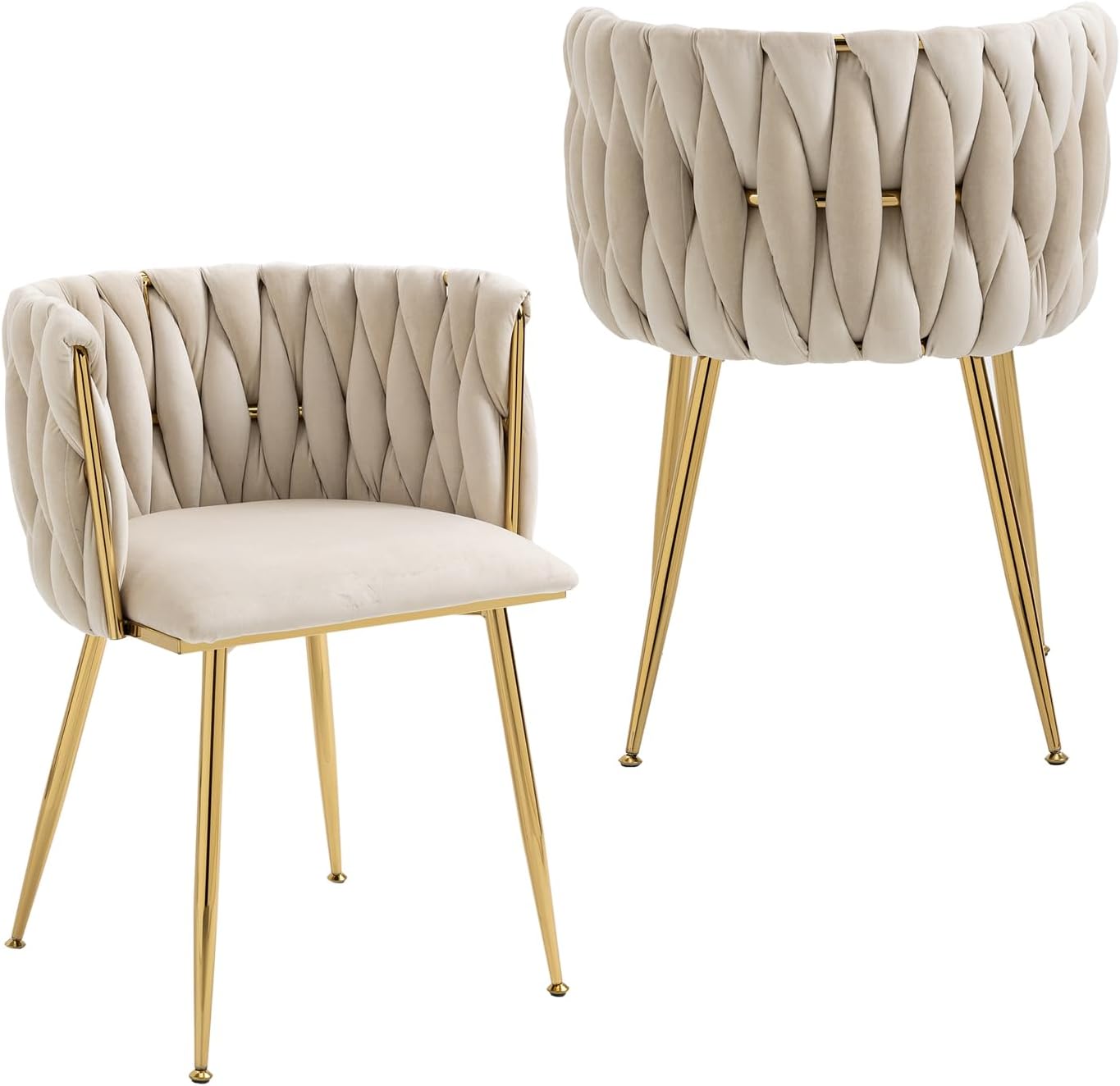 Nrizc Velvet Dining Chairs Set of 2, Woven Upholstered Dining Chairs with Gold Metal Legs, Modern Accent Chairs for Living Room, Dining Room, Kitchen - Image 1