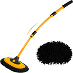 WillingHeart 15 degree curved car wash brush front view showing the yellow microfiber chenille mop head and telescopic aluminum pole
