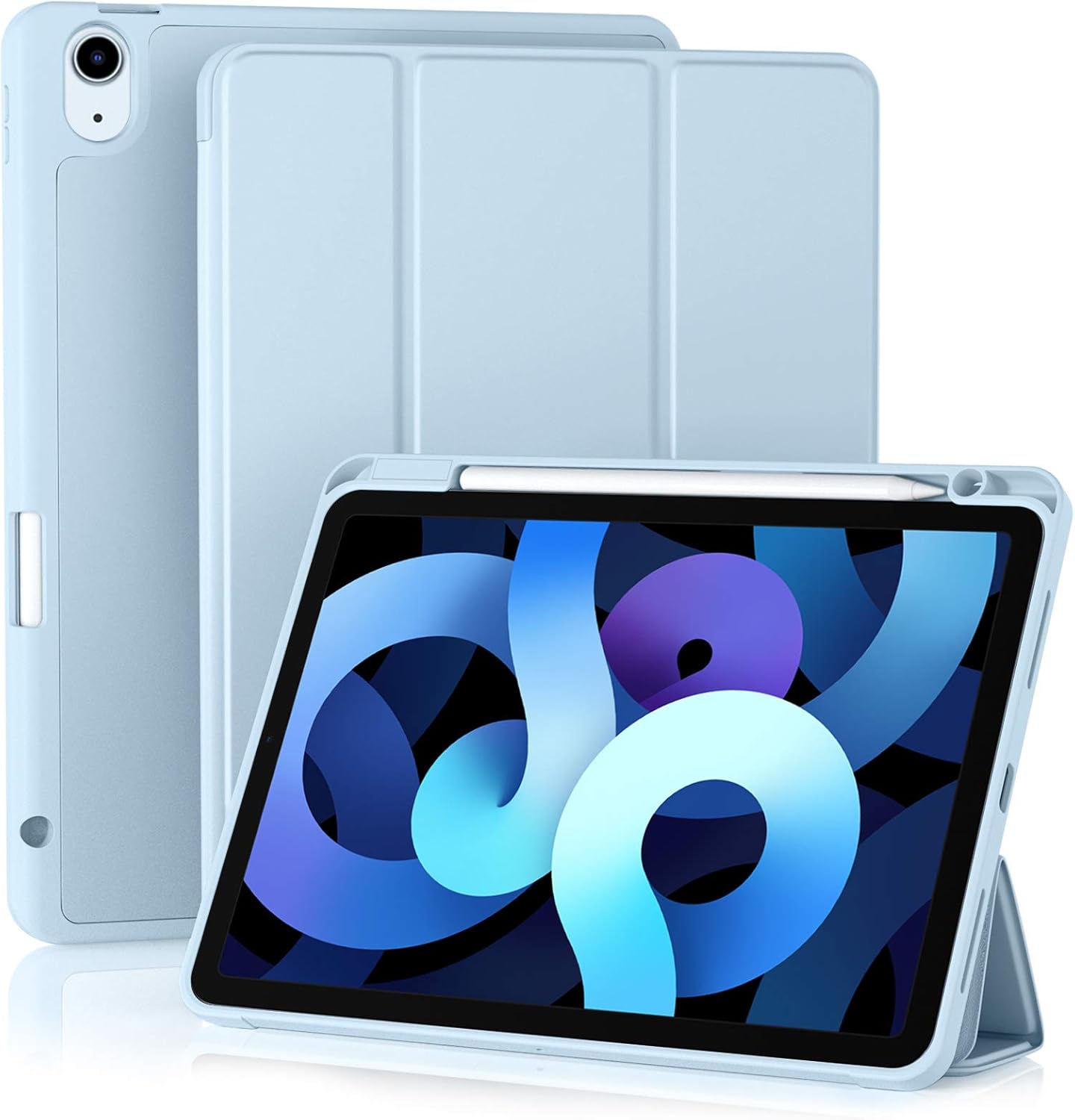 Akkerds iPad Air 4 trifold smart case front view in sky blue color