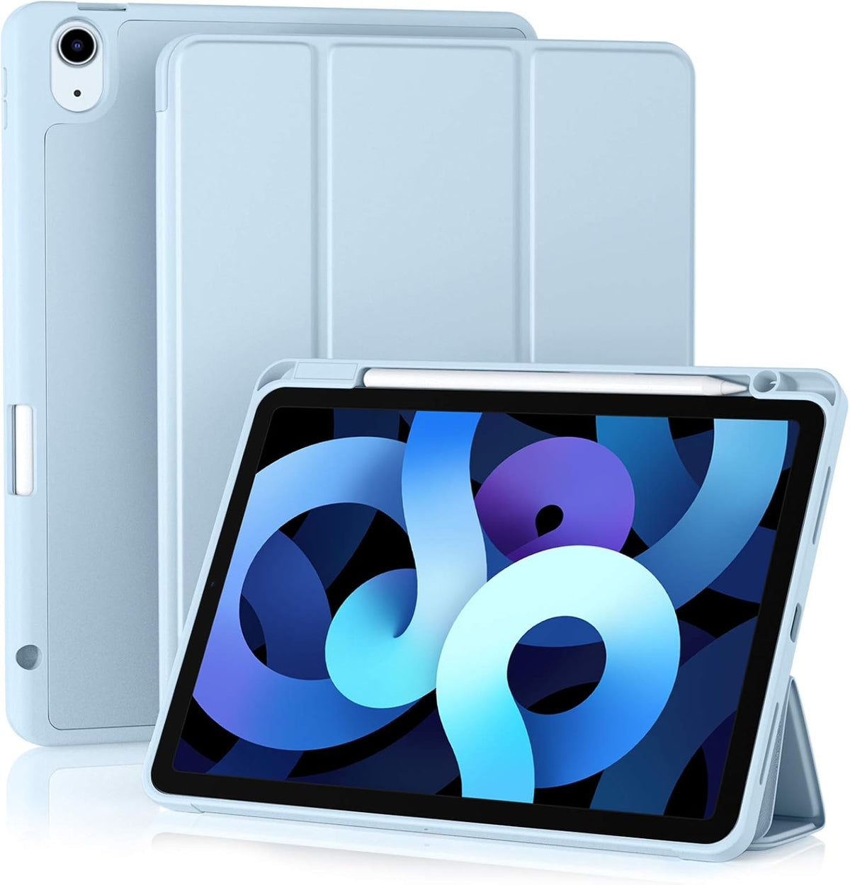 Akkerds iPad Air 4 trifold smart case front view in sky blue color