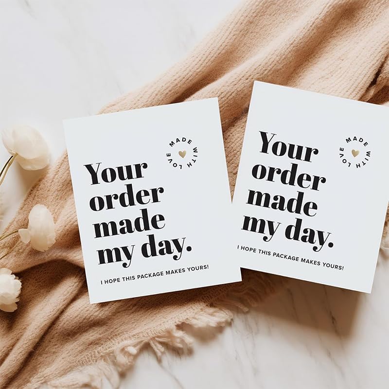 Your Order Made My Day thank you cards front view for small business