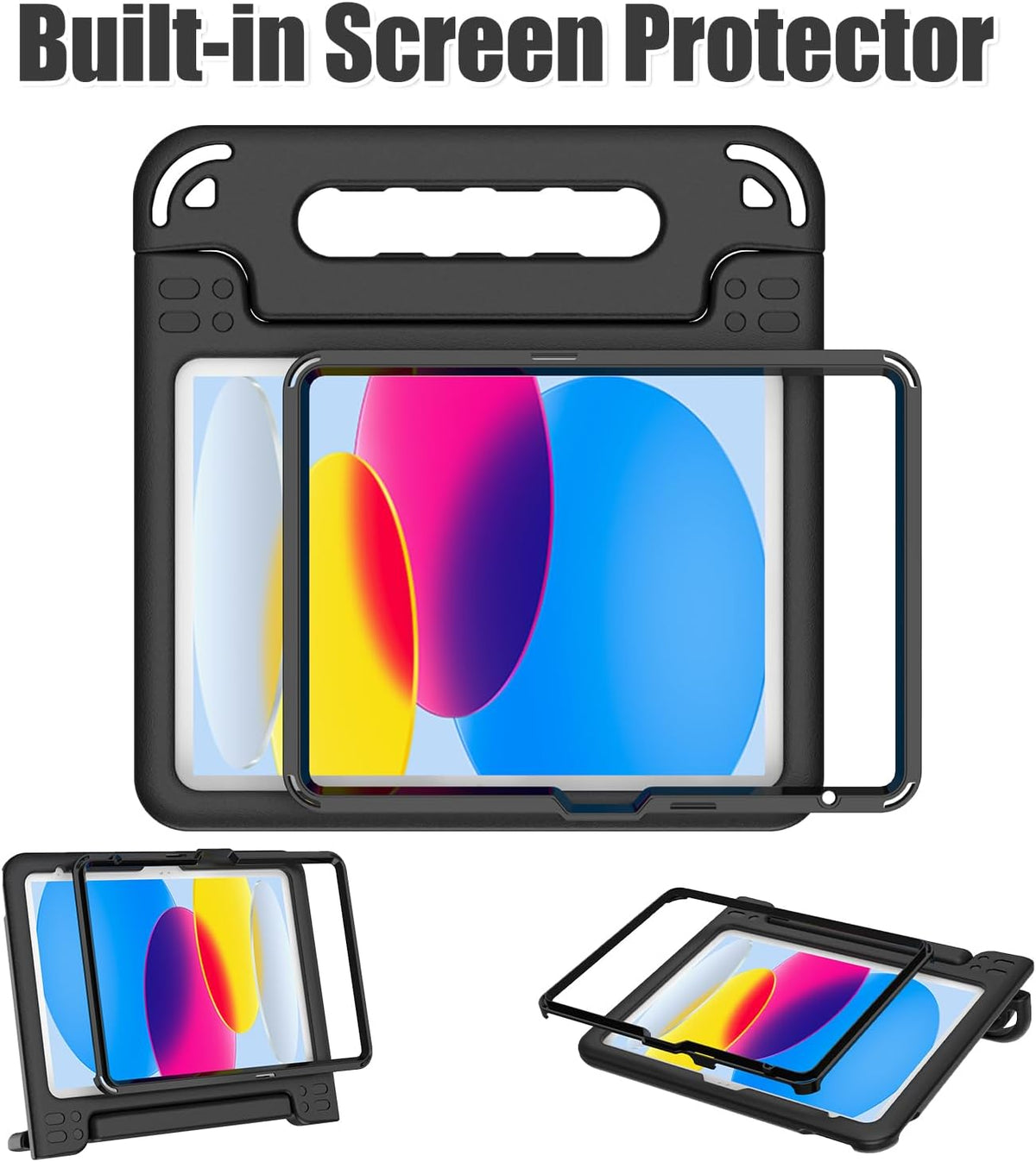Kids Case for New iPad (A16) 11th Generation 11 Inch 2025, iPad 10th Generation 10.9" 2022 with Built-in Screen Protector Durable Shockproof Lightweight Handle Cover for i Pad 10/11 Gen, Black - Image 9