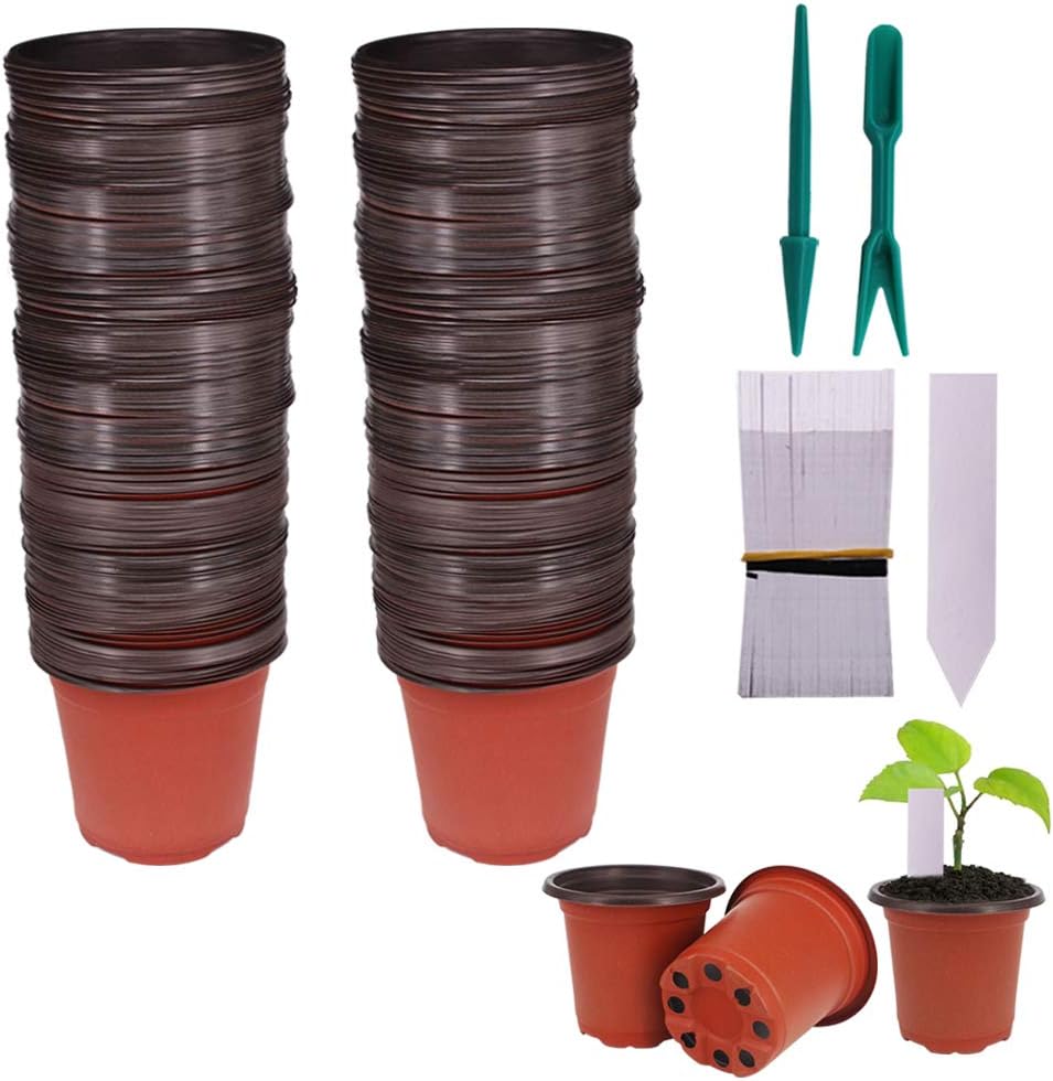 Huvai 100 pieces 4 inch plastic nursery pots front view