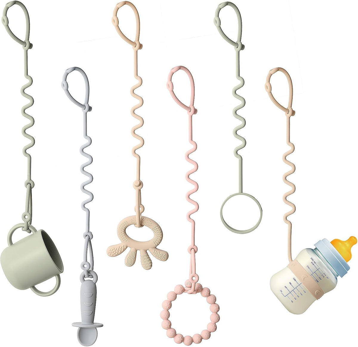Andy Bear Toy Straps for Baby Toy Safety Straps Silicone High Chair Toy Straps Toddler Bottle Straps for Strollers, High Chair, Cribs, Car Seat, Stroller Accessories, Dinosaur Toys Straps 4PK Sage - Image 10