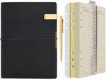 Wonderpool A5 Leather Journal Refillable Travelers Notebook Lined Paper Notebook with Pen, Writing Diary for Travel Office and Agenda Plan (A5, Black) - Image 1
