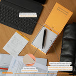 Rhodia memo pad angled perspective highlighting top-glued spine binding