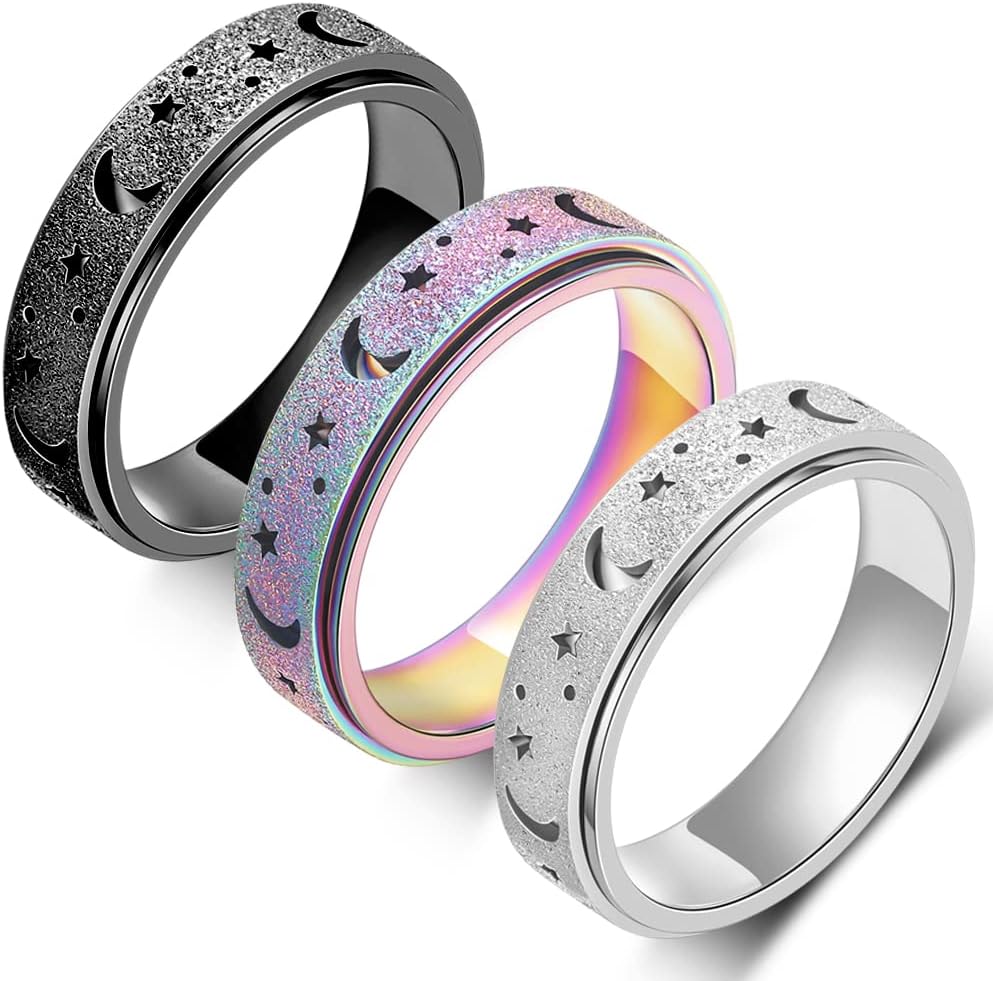 Anxiety Relief Ring Fidget Spinner Ring Stress Relief Toy Stainless Steel Spinner Ring Fidget Rings for Wome Men Unisex - Image 12