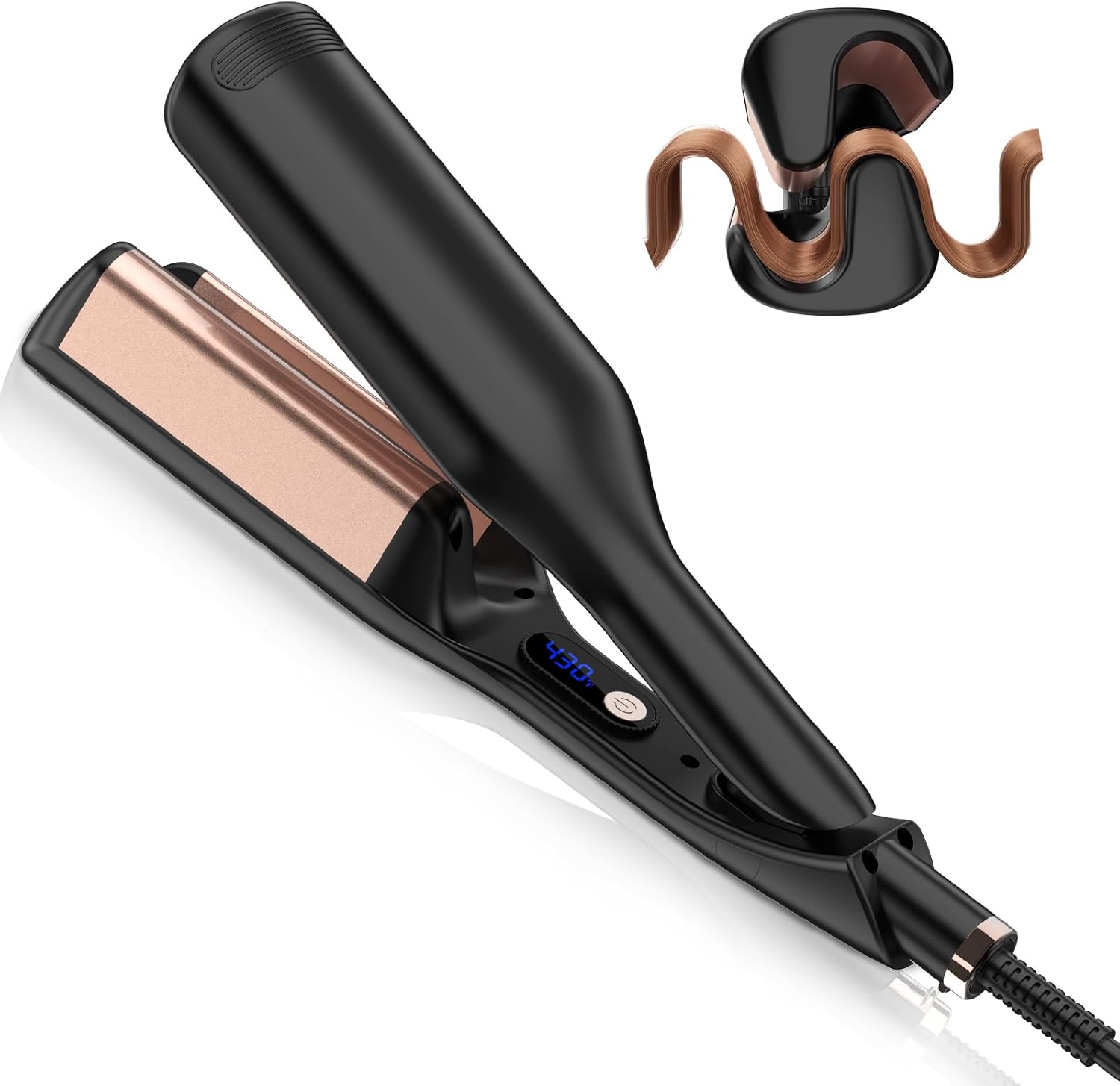 WEEYUM Wave Curling Iron Anti-Scald Hair Crimper, 1.25 Inch Curling Iron, Ceramic Hair Waver for Women, 2 Barrel Wavy Hair Curler with 12 Temp for Wide Deep Waves, Dual Voltage for Global Travel - Image 1