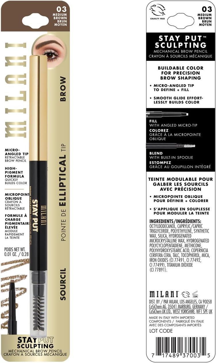 Milani eyebrow pencil Medium Brown swatches on skin