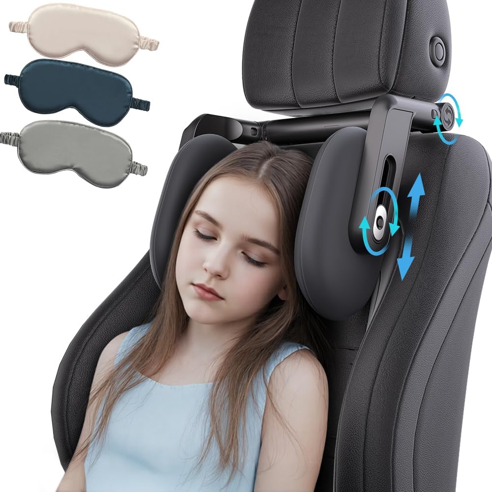 FANXIN car headrest pillow front view showing memory foam side cushions and ice silk fabric surface.