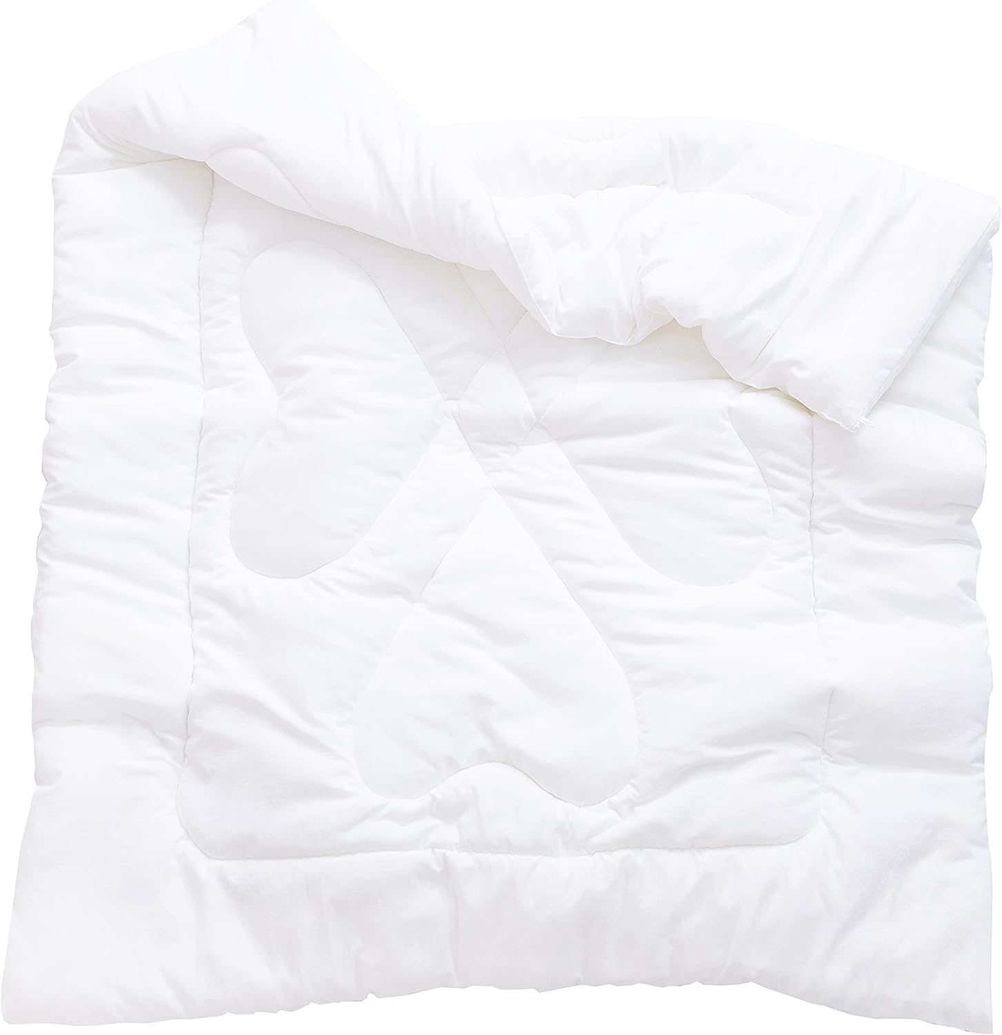 J-pinno toddler crib comforter front view showing white heart shaped quilted design