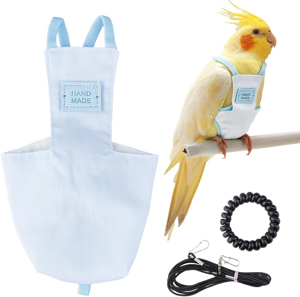 SUPERFINDINGS snap-closure parrot diaper front view light sky blue bird flight suit