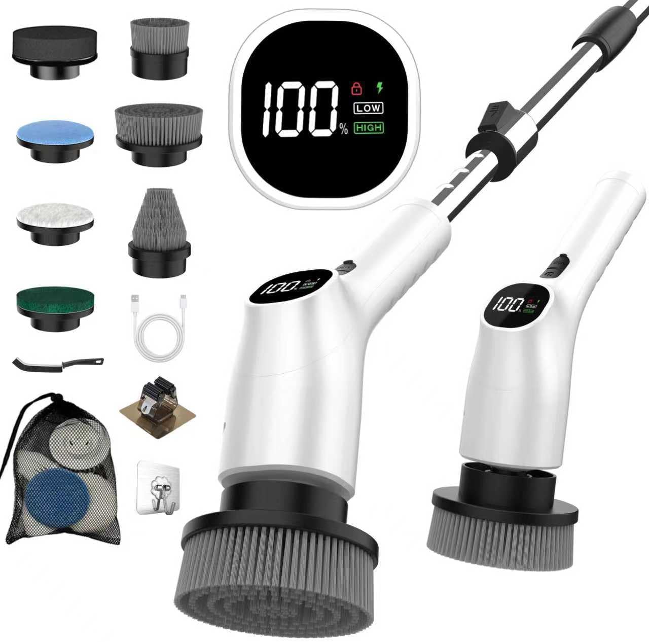 WKY G3 electric spin scrubber front view displaying the white motorized body and digital LED screen.