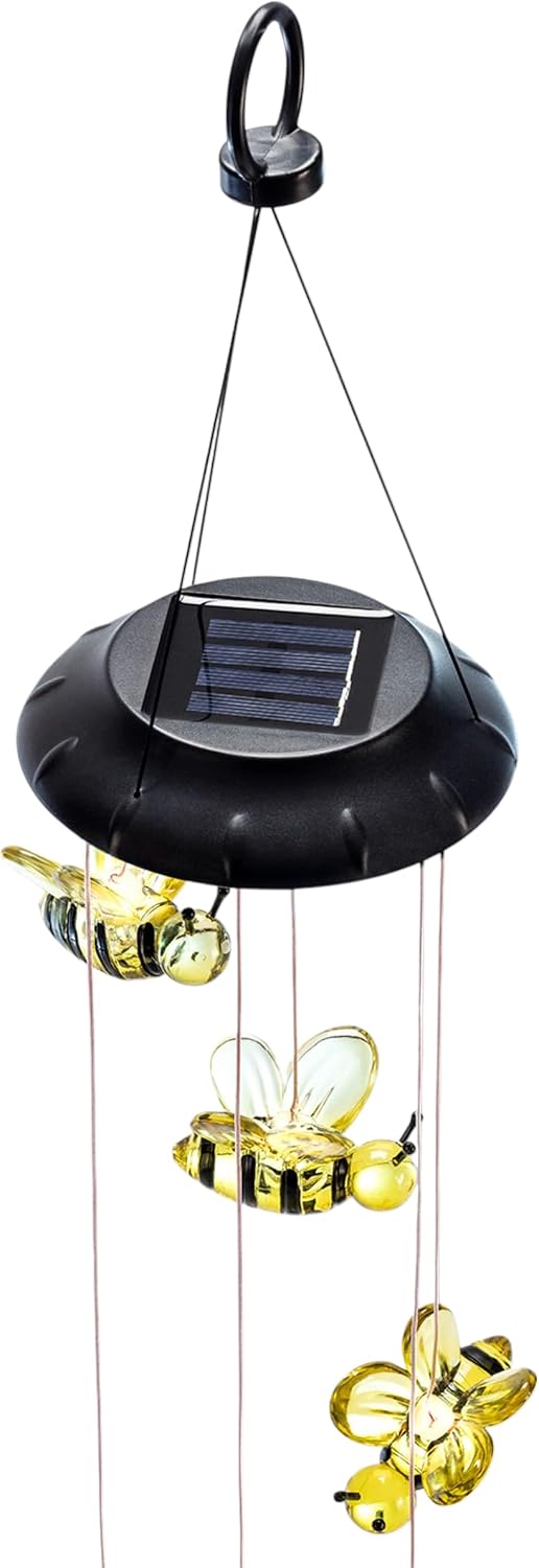 Alpine Corporation solar bee wind mobile front view outdoor decor
