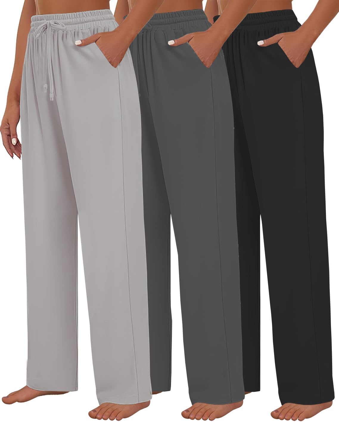 Kivdol 3 Pack Womens Yoga Sweatpants Wide Leg Lounge Pajamas Pants Drawstring Workout Comfy Joggers Sweatpants Pants Pockets - Image 9