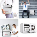 Roloway document storage bag folded for compact storage.
