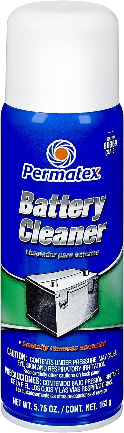 Permatex 80369 Battery Cleaner aerosol can front view for terminal corrosion removal