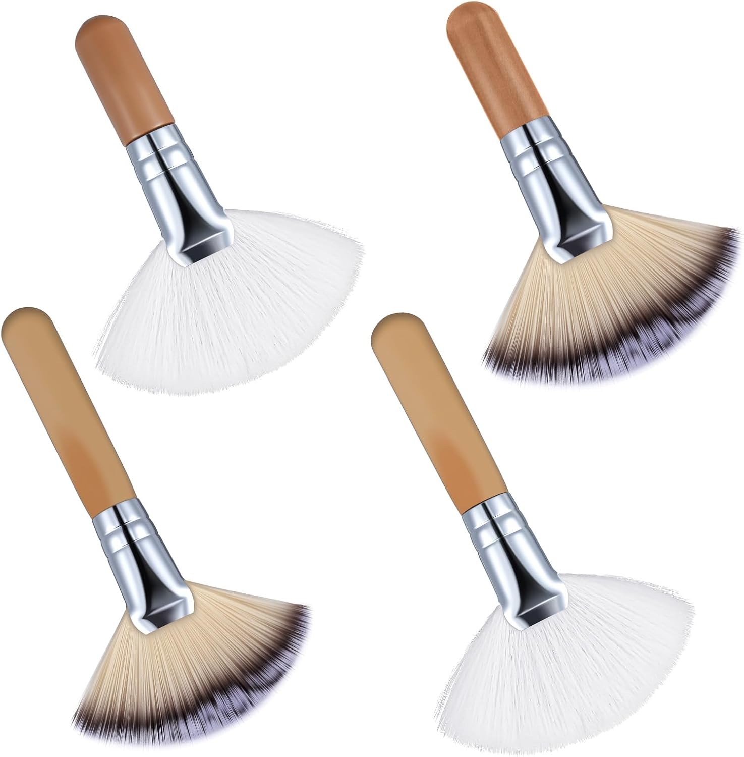 Jeffdad 4 piece facial fan brush set front view showing two long handles and two short handles