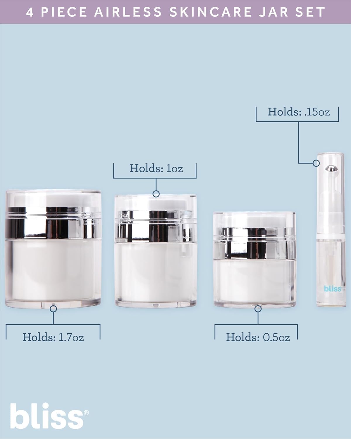 Bliss leakproof travel size jars showcasing the wide mouth opening for easy cosmetic filling.