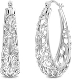 LeCalla 925 Sterling Silver Hoop Earrings for Women | Women's Filigree Hoop Earrings | Antique Oxidized Openwork Mesh Filigree Cut Earring Chunky Hoops | Hypoallergenic Vintage Filigree Oval Hoop Earrings for Women - Image 9
