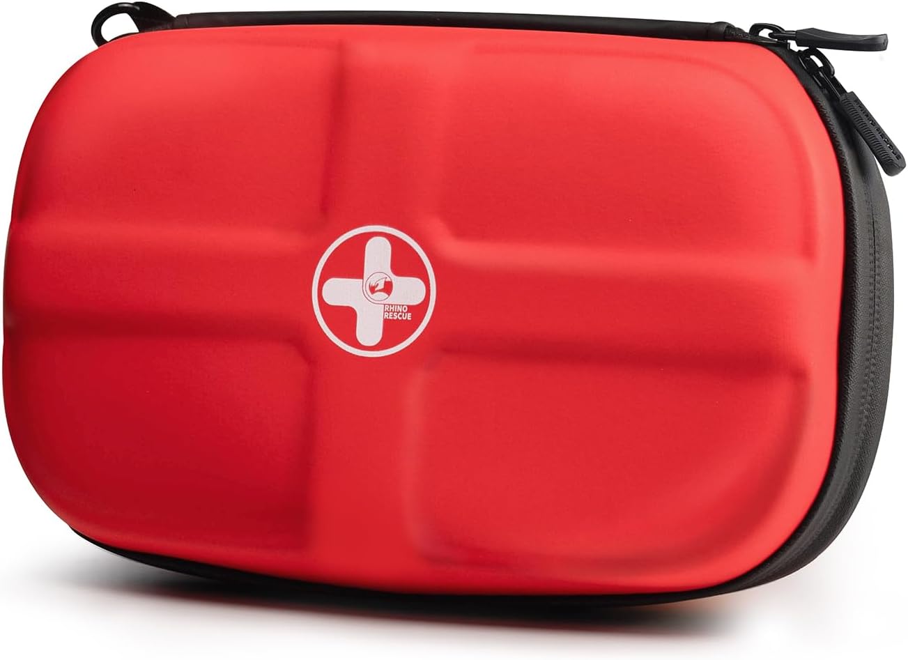 RHINO RESCUE EVA First Aid Kit, Small Waterproof Emergency Hiking First Aid Kit for Backpacking, Medical Kit for Travel, Home, Car, College Dorm Room, Camping, Boat, Back to School (Red) - Image 1