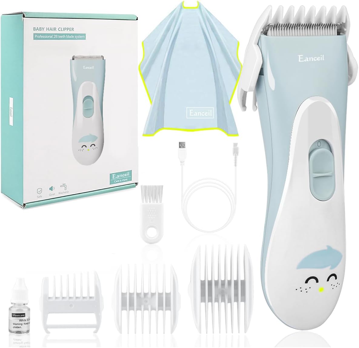 Eanceil baby hair clipper front view in light blue
