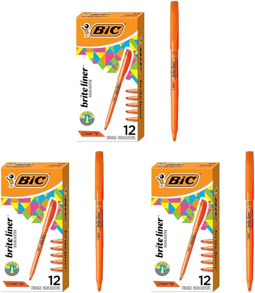 BIC Brite Liner Highlighters, Chisel Tip, 12-Count Pack, Yellow Ink - Image 11