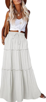 EARKOHA Womens Boho Maxi Skirt 2026 Summer Cruise Casual High Waist Tie Flowy Long Skirt with Pockets For Beach Vacation - Image 10
