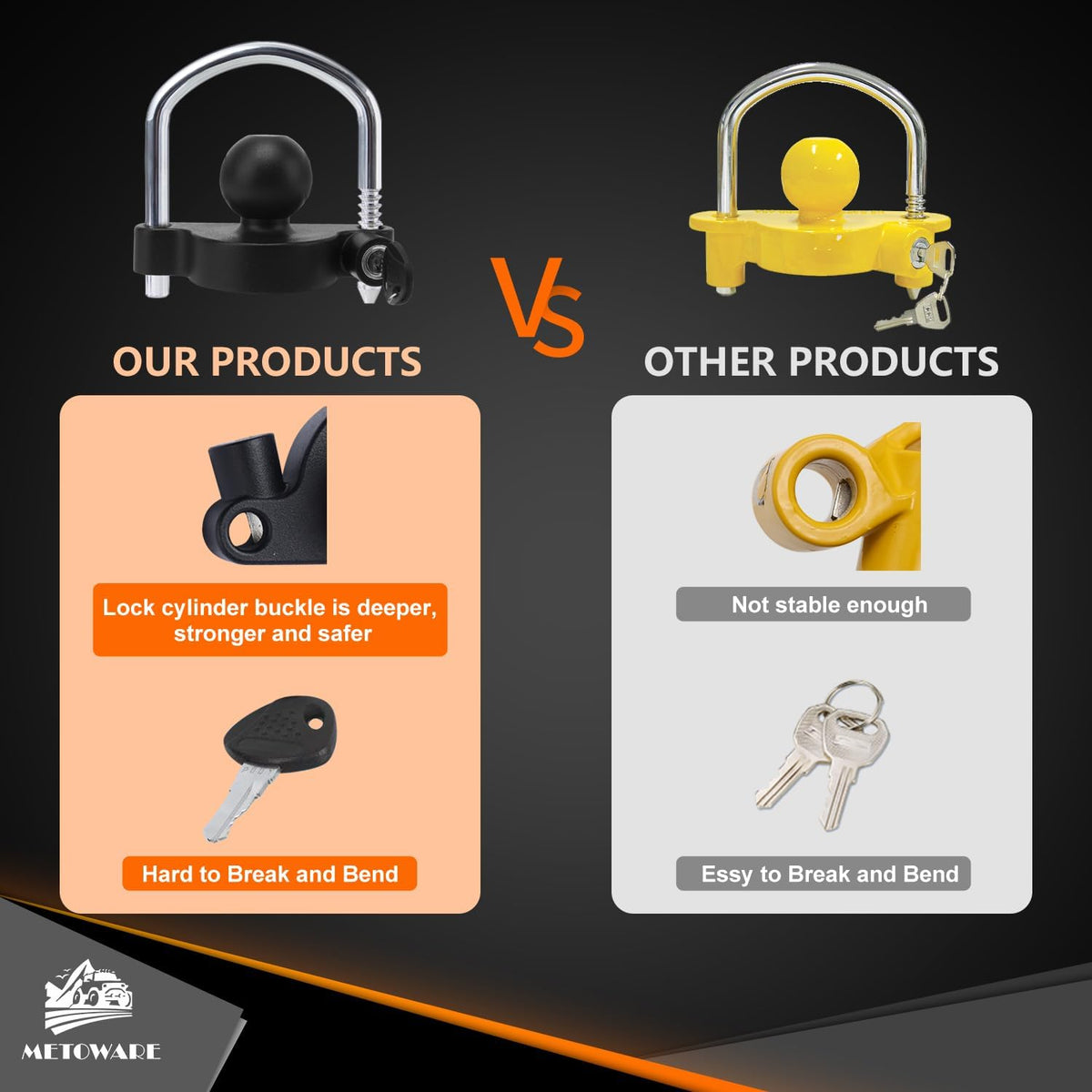 Metoware heavy duty trailer hitch lock close up