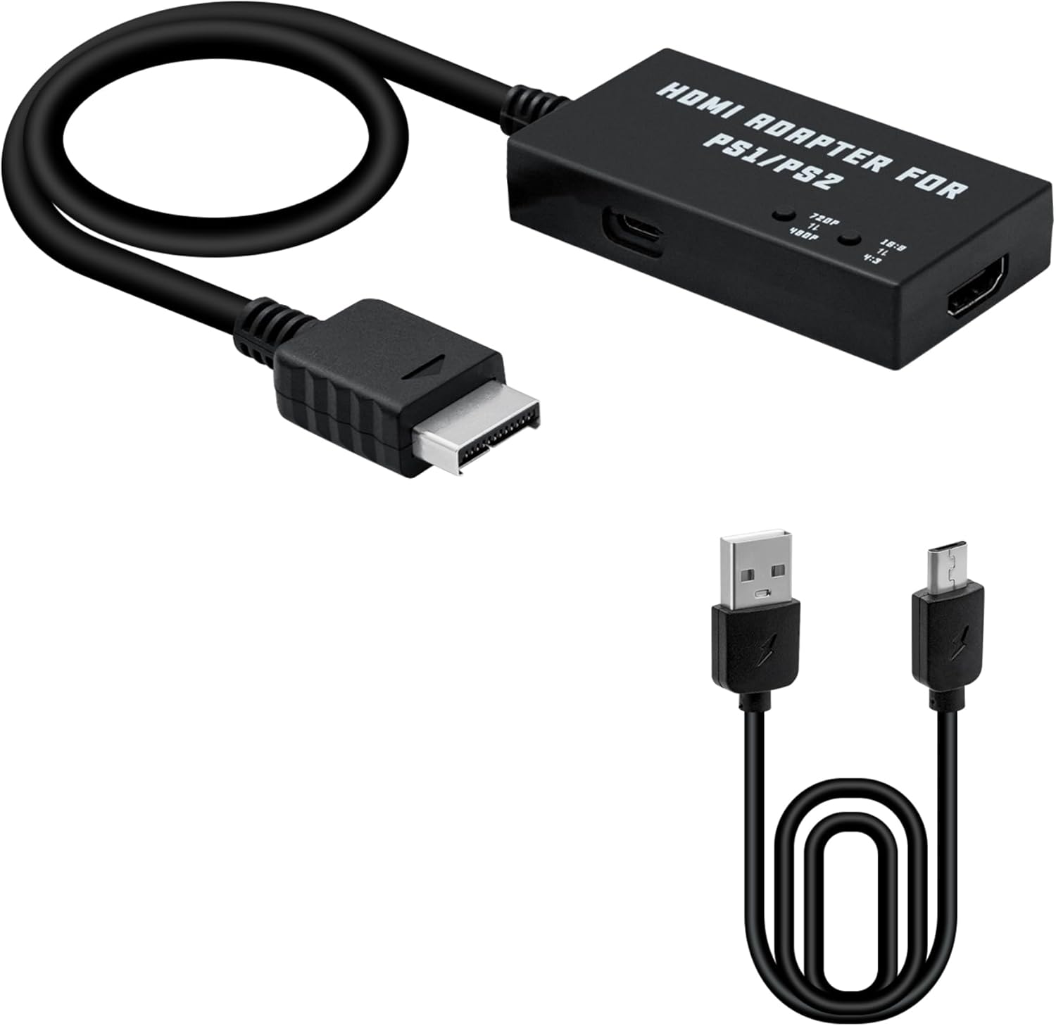 Mcbazel HDMI adapter for retro gaming consoles front view showcasing sleek black finish.