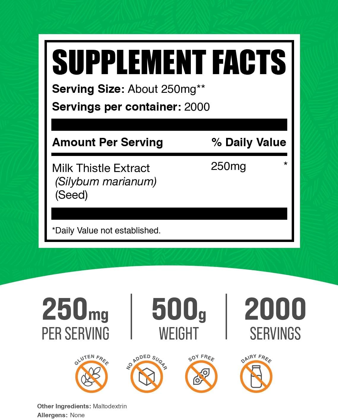 Pure silymarin herbal supplement 500 Grams bulk packaging