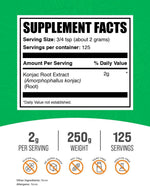 BulkSupplements Glucomannan 250g packaging label details
