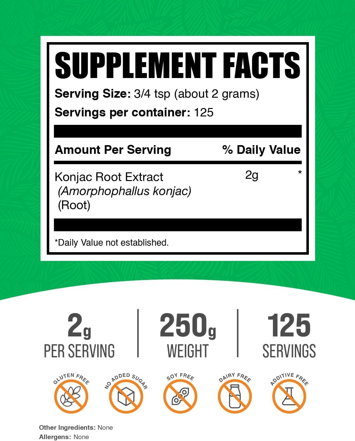 BulkSupplements Glucomannan 250g packaging label details