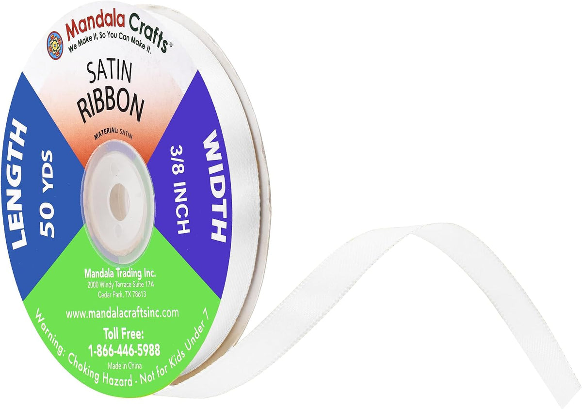 Mandala Crafts White 1/4 Inch Satin Ribbon for Crafts, 50 Yards | Double Faced, Washable Fabric, Outdoor, for Gift Wrapping, Flower Bouquets, Hair Accessories, Bows, Wedding Party Decor - Image 11