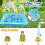 Square 67 inch inflatable wading pool for kids demonstrating adjustable spray water heights