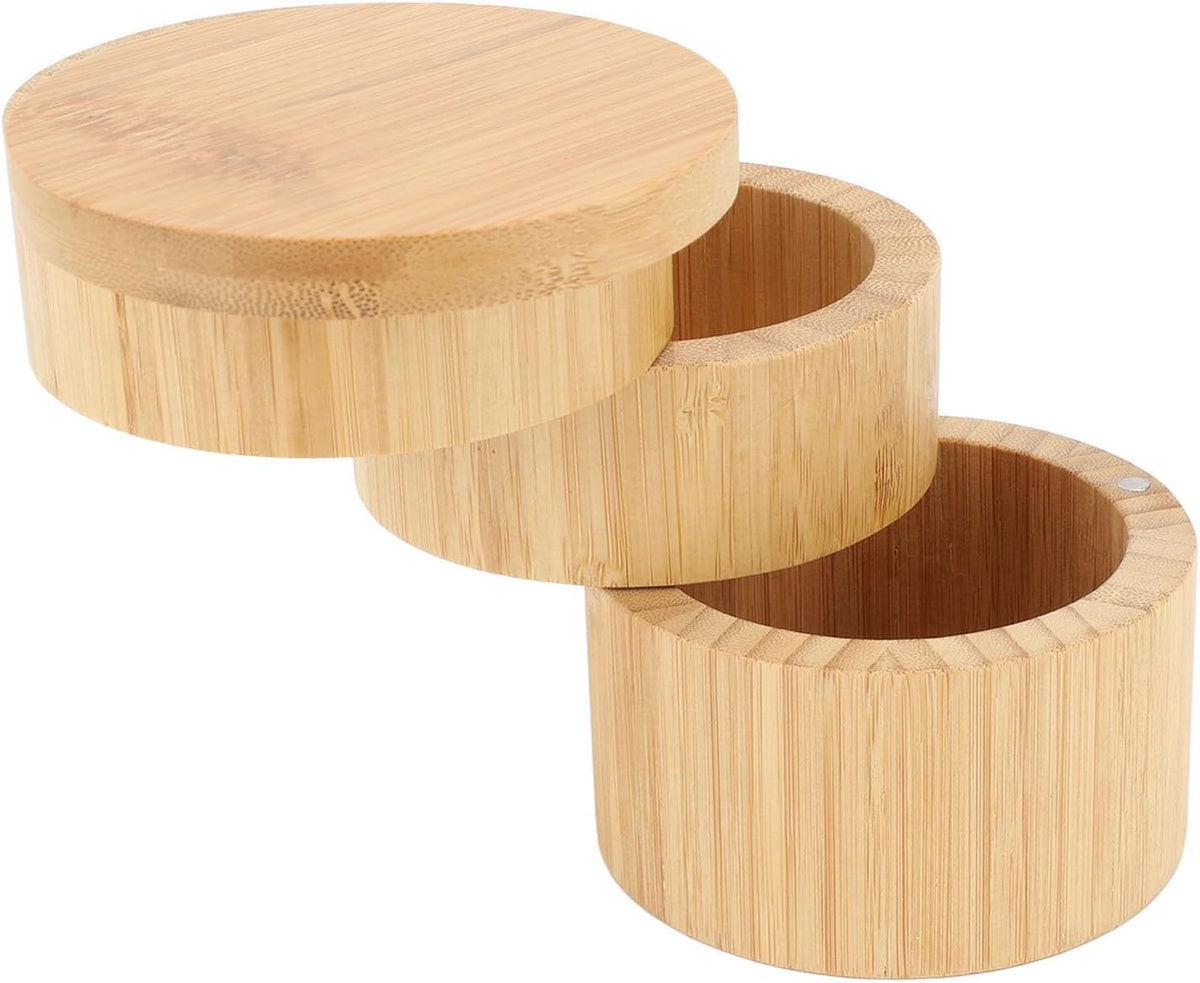3-Tier Wooden Rotating Spice Storage Box with Swivel Lid, Triple-Layer Condiment Organizer for Kitchen Countertop Home Cooking, Salt Sugar Pepper Seasoning Jar, Easy to Clean Household Tool - Image 9