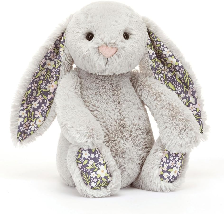 Jellycat Blossom Silver Grey Bunny Bloom small seven inch plush toy front view