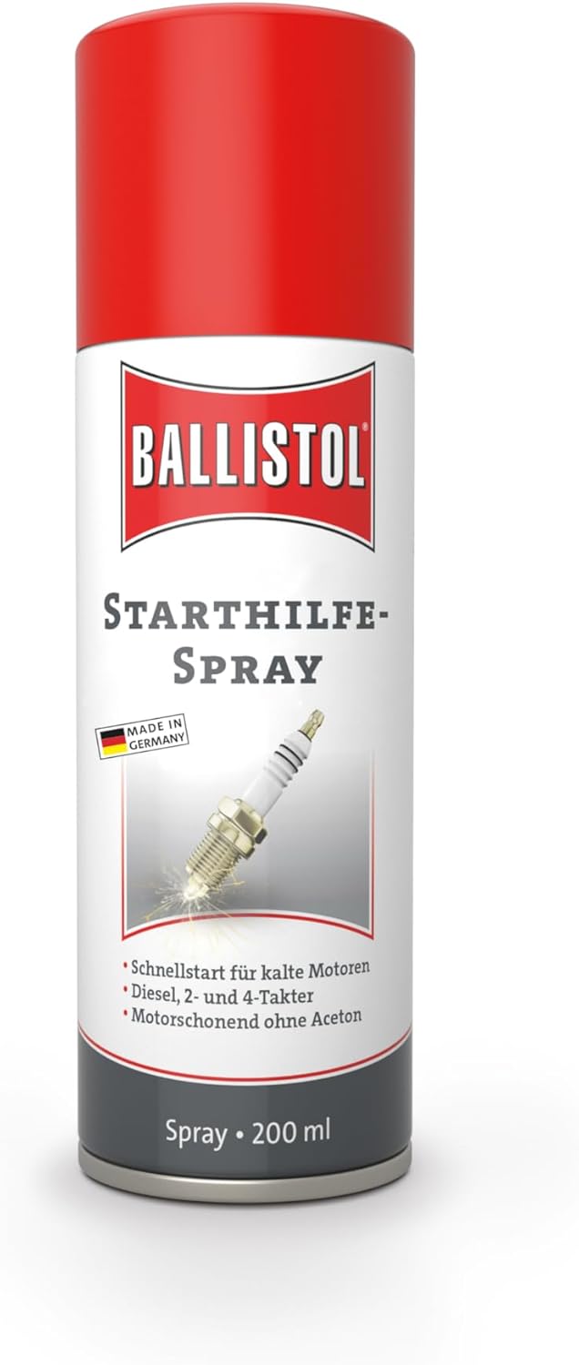 Ballistol Starting Wonder Spray 200 milliliter canister front view showing engine ignition starter fluid details.