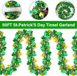 Close up view of the shamrock and leprechaun hat details on the holiday garland.