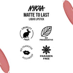Model wearing Nykaa Bombae nude pink matte lipstick